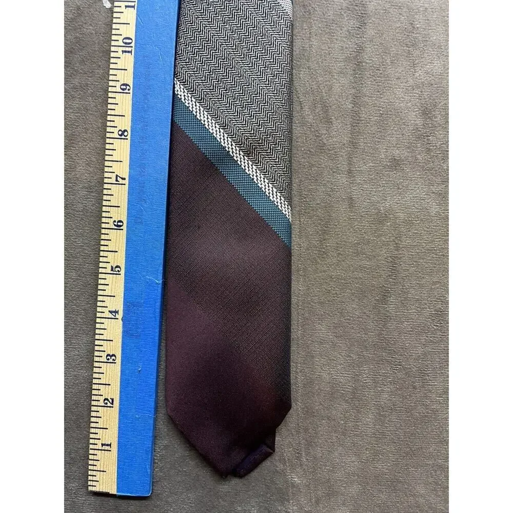 Oakton Ltd Neck Tie Men Necktie Vintage‎ 70's Brown Gray Striped